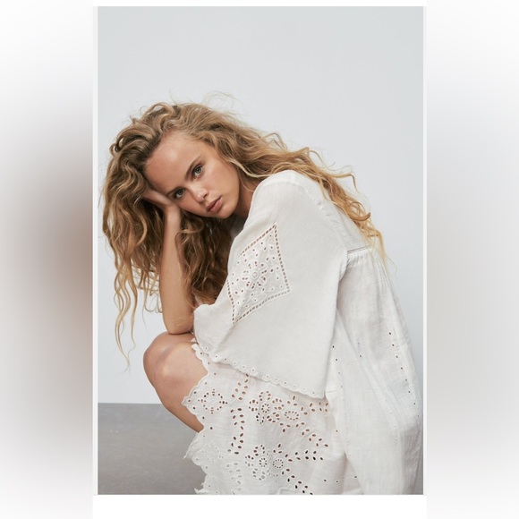ZARA EMBROIDERED EYELET TUNIC DRESS SIZE S NWT - Picture 2 of 6